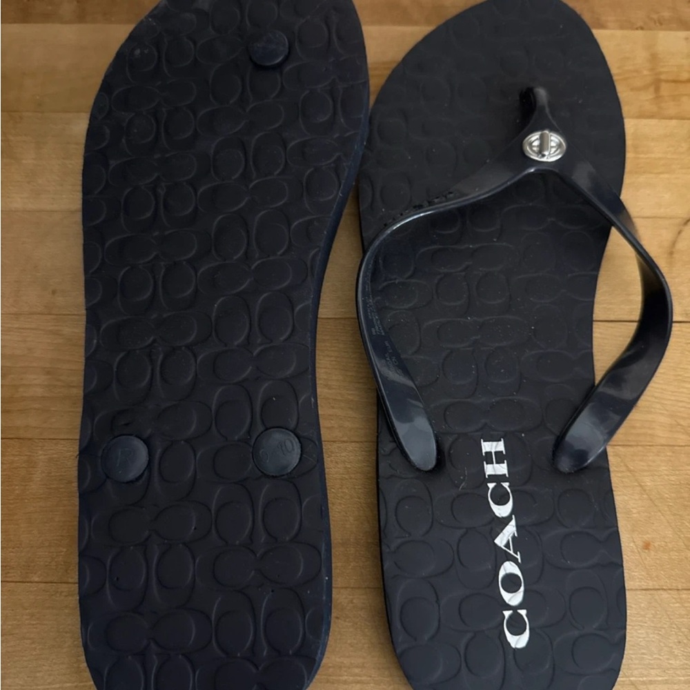 Coach Black Logo Flip Flops